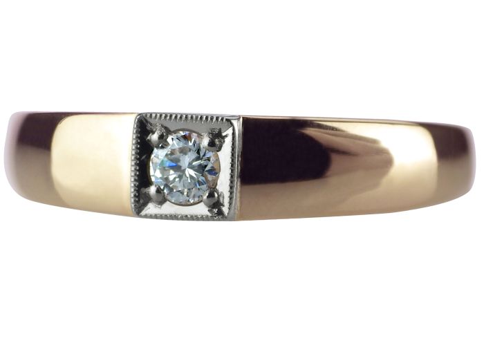 Jugendstil Solitär 585 Gelb Gold 0,08 ct Diamant Damen Verlobung Ring!