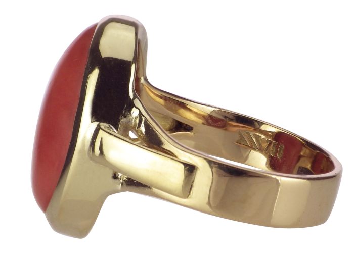 Art Deco 750 Gelb Gold Sizilianische Koralle Damen Ring!